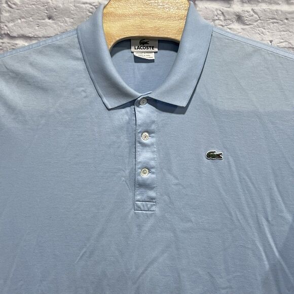 Lacoste Men Short Sleeve Cotton Light Blue Polo Button Logo Shirt Size 8 2XL - Picture 4 of 9
